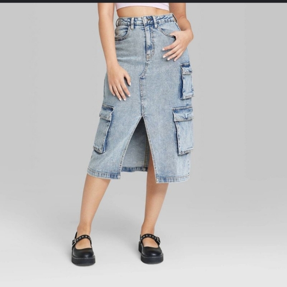 wild fable Dresses & Skirts - Women's Denim Cargo Midi Skirt - Wild Fable Light Wash